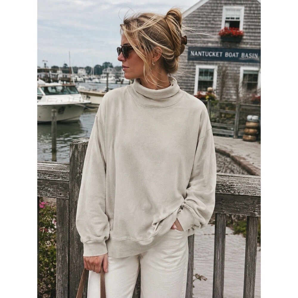 Buck Mason Vintage Interloop Oversized Mockneck Sweatshirt Soft Ivory Large Top